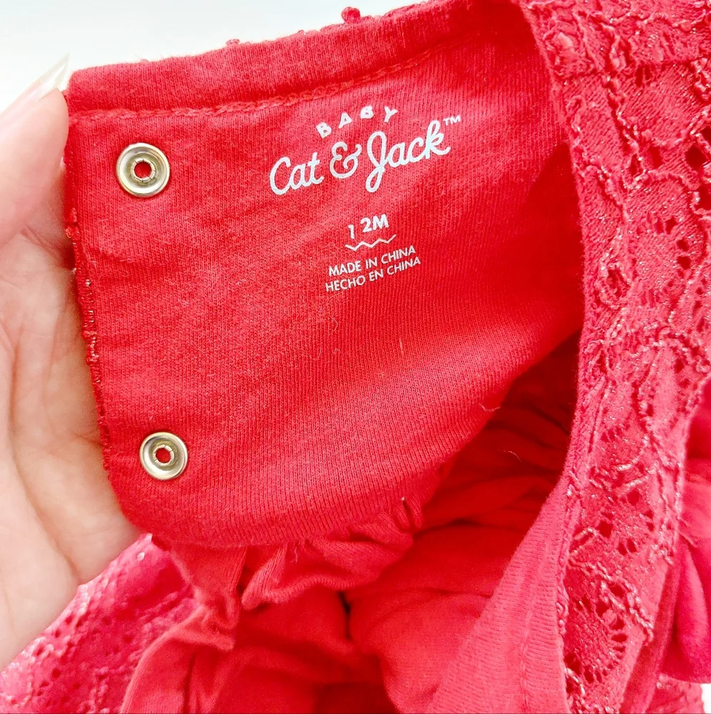 Red‎ Lace Jumpsuit with Bow size 12m Cat & Jack Wedding Church Special Occasion